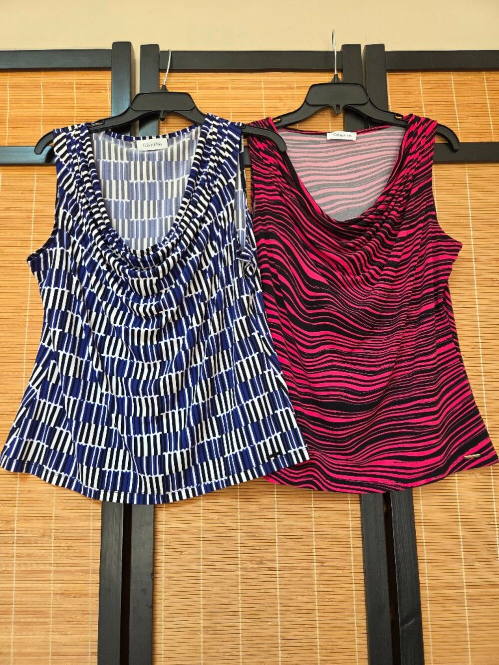 Calvin Klein Women's M/L Bundle (2) Sleeveless Blouses Tops Draped-Neck Workwear